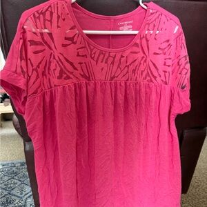 Lane Bryant Pink Sheer Yoke Blouse